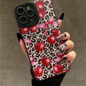 Leopard & Cherry Pattern Bowknot Anti-Drop Shockproof TPU Phone Case